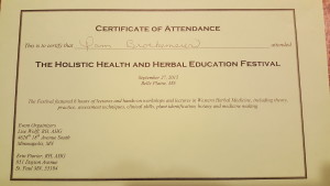 Attended the Holistic Health and Herbal Education Festival on Sept. 27, 2015